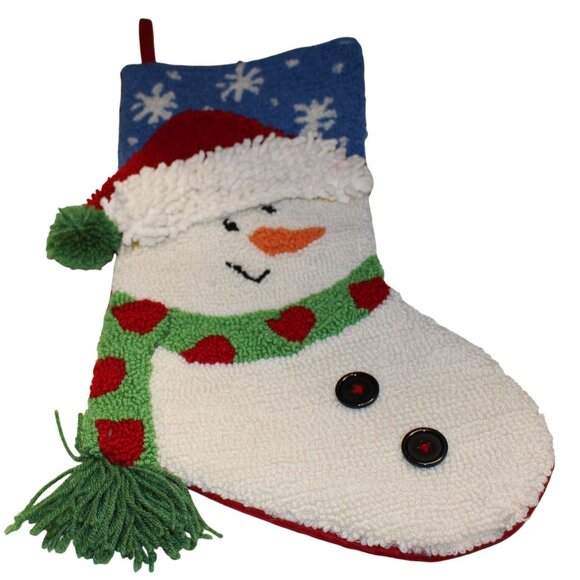 Hooked 3D Snowman Christmas Stocking 15” Needle Punch w/Pom-Pom & Snowflake Desi - Picture 8 of 9